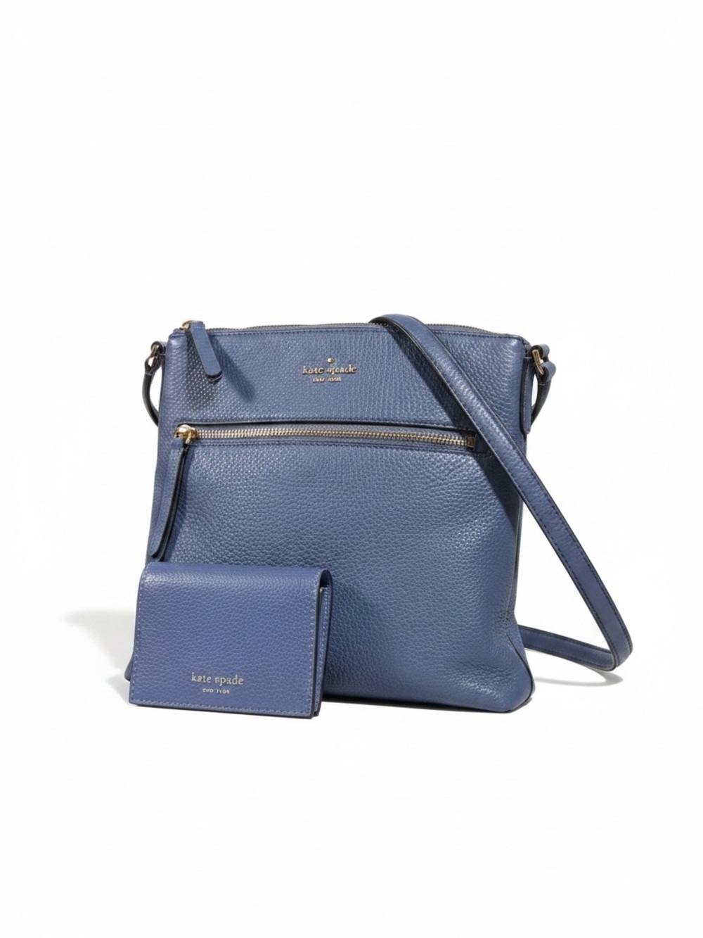 Kate Spade New York Blue Pebbled Leather Crossbody Bag + Matching Wallet Set